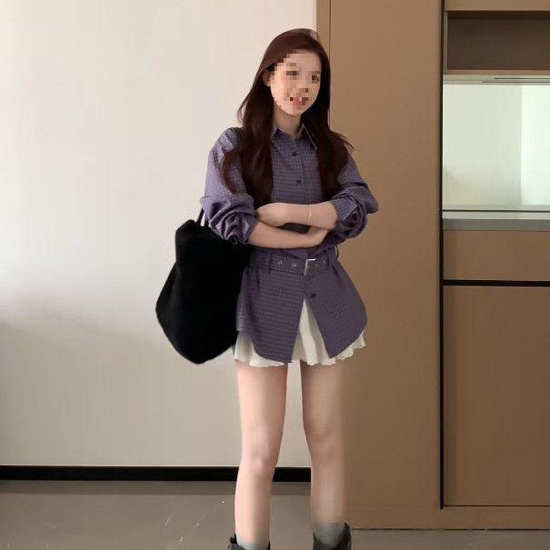 2026 Spring Korean Style Women s Plaid Shirt & Slimming Skirt Set Medium