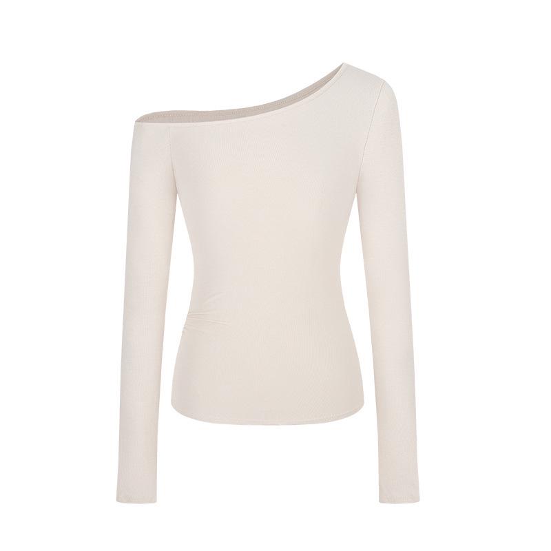 Asymmetrical Apricot Cropped Top with One-Shoulder Neckline and Cinched Waist for Autumn Wear Extra Large