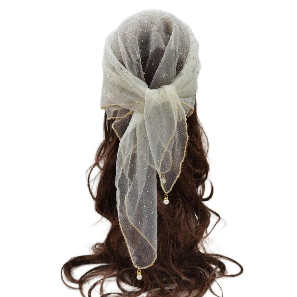 Fashion Pearl Tassel Diamond Hijab Rhinestone Square Pearl Tassel Scarf Full Sky Thin Veil Veil Bandana Women Headwear