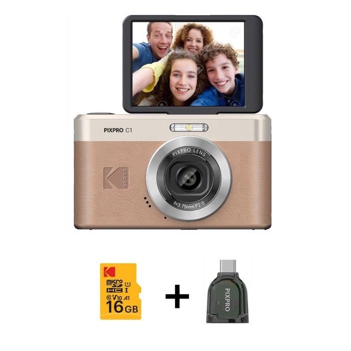Kodak Pixpro C1 – Appareil Photo Numérique Ultra-Compact, 13MP, Zoom 4X, Écran LCD 2.8", Flash LED, Batterie Intégrée – Beige