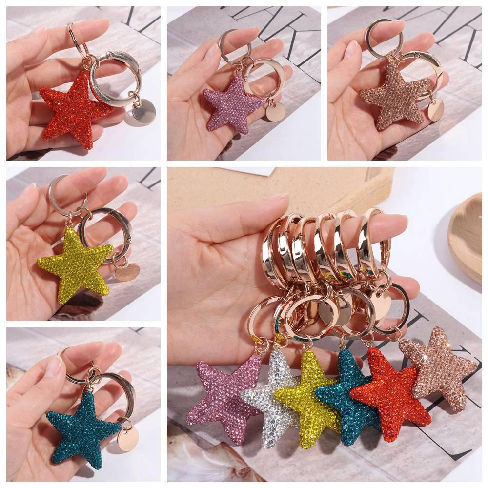 Little Fresh Couple Keychain Five-Pointed Star Bag Pendant Creative Car Keyring  Kids