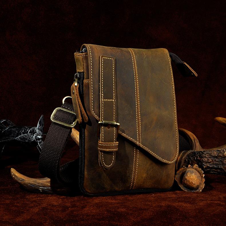 Quality Leather Male Casual Design Messenger Crossbody Bag Multifunction Fashion Travel Belt Waist Bag