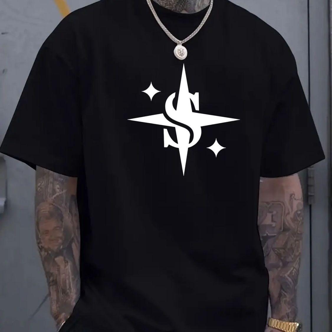 Mens Summer 100 Cotton Fashion Casual LooseSleeved Simple and Stylish Patterned Printed Roundneck ShortSleeved TShirt Top M
