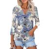 Women's Fashion Casual Print Button-down Shirt 3/4 Long Sleeve Tops