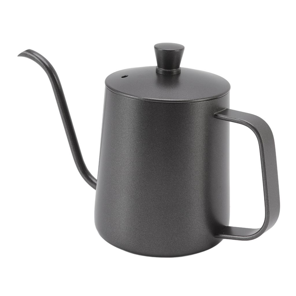 Long Narrow Coffee Kettle Black Stainless Steel Rustproof Small Pour Over Kettle with Lid for Home 350ml