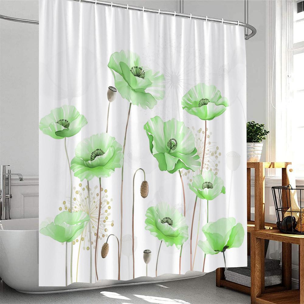 

Watercolor Poppy Shower Curtain Floral Flowers Blue Red Green Plant Bathroom Decor Minmalist Polyester Bath Curtain With Hooks W60H190(CM)-1 Pcs