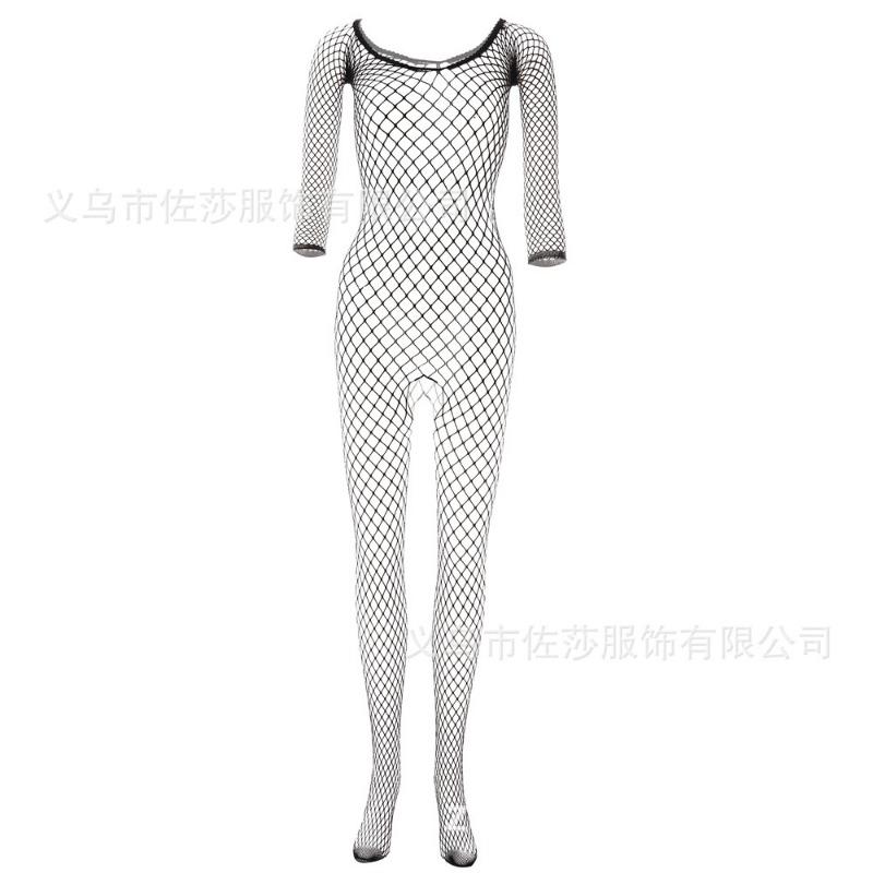 Sex Underwear Long Sleeve Mesh Off Shoulder Uniform Temptation Open Gear One-piece Stockings Large Mesh Leaking Breast