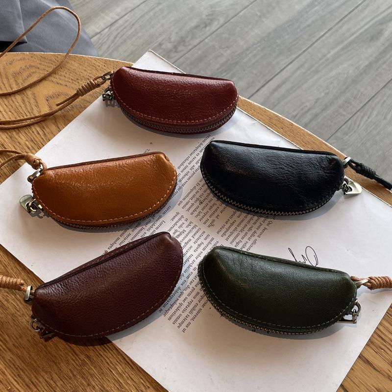 Genuine Cowhide Leather Drawstring Coin & Key Purse for Women