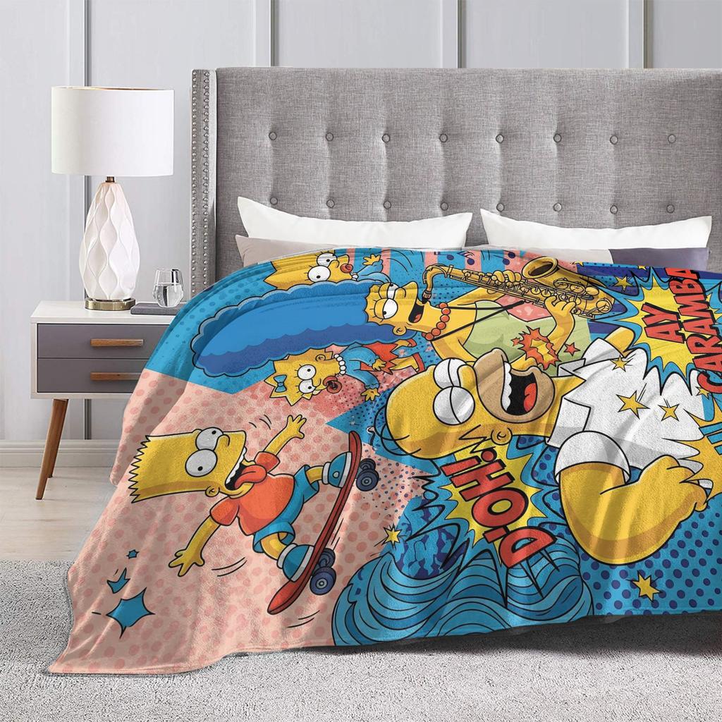 Dynamic Anime Family Vivid Portrait Flannel Blanket The Simpsoned Soft Durable Throw Blanket for Living Room Bedspread Bed Cover