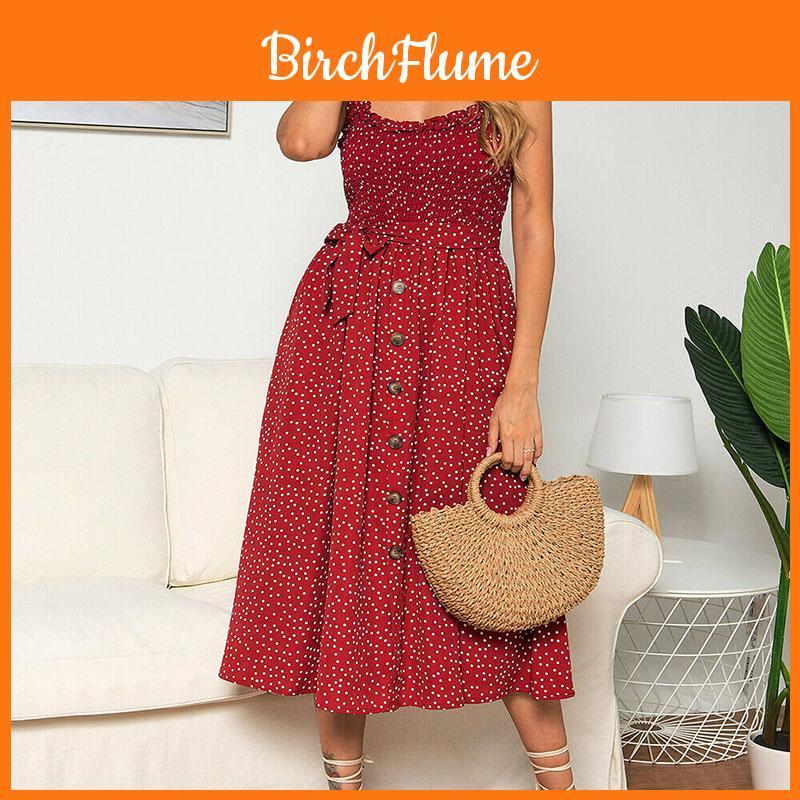 Polka Dot Print Princess Dress With Ruffle Trim Spaghetti Straps
