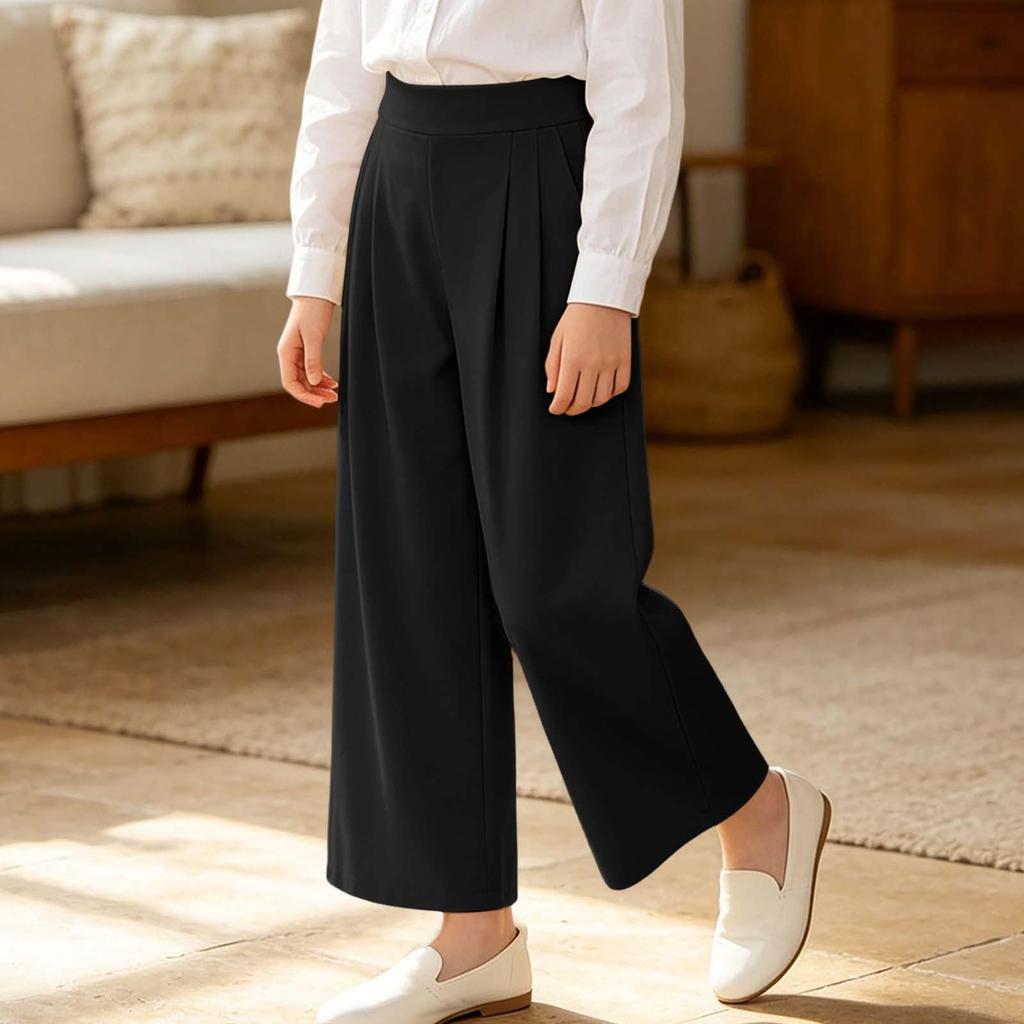 Girls Elastic Waist Wide Leg Pants Casual Loose Fit Trousers Comfortable Soft Fabric Suitable for Everyday Wear and Outdoor Activities