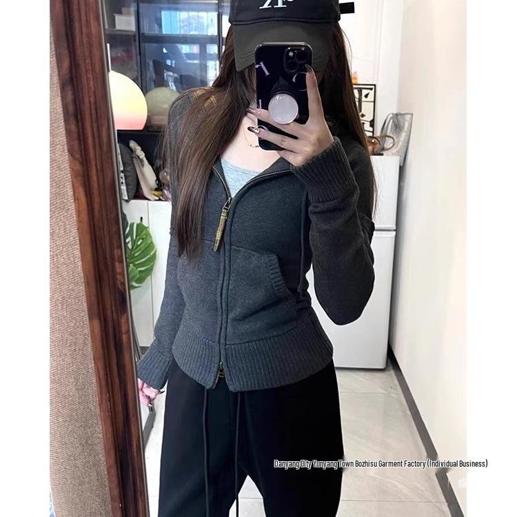 Damen Retro Kariert Slim Kapuzen Strickjacke Jacke - Koreanischer Stil für Frühling, Herbst, Winter