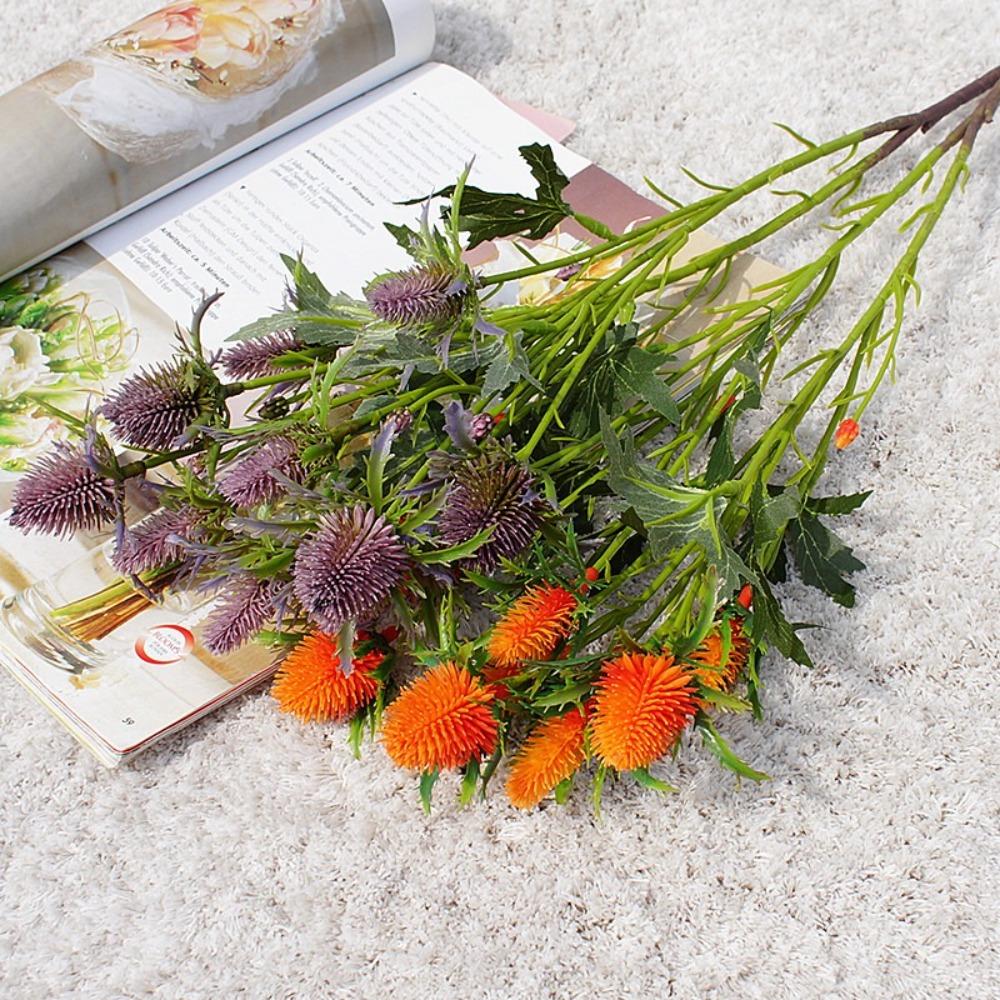 Realistic Artificial Sea Holly Branch Real Touch Fake Flowers  Home Living Room Decor