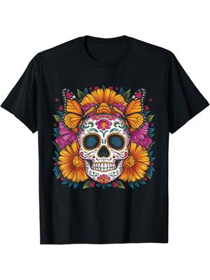 Sugar Skull Butterfly Day Of Dead Halloween Dia De Muertos T-Shirt