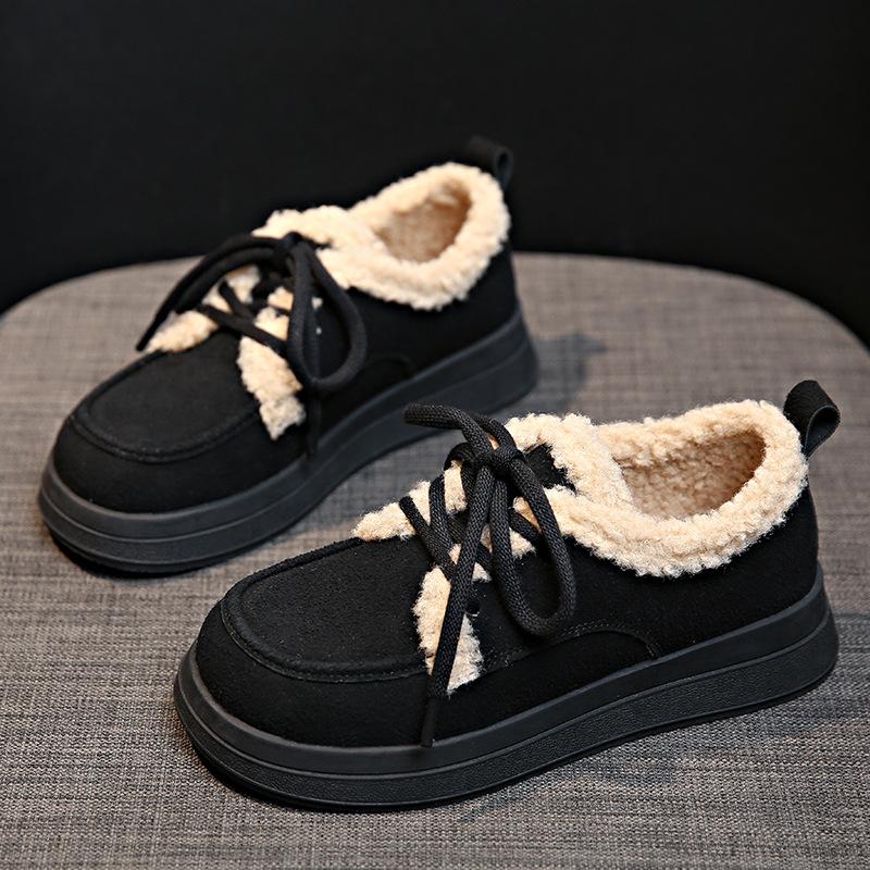 

Fleece Birkenstock snow boots women s autumn and winter 2025 new muffin thick sole heightening warm fluffy bread cotton shoes 40 чёрный