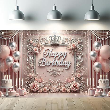 Pink Gold Birthday Party Background Pink Gold Balloon Girl Birthday Bash Party Banner Decoration
