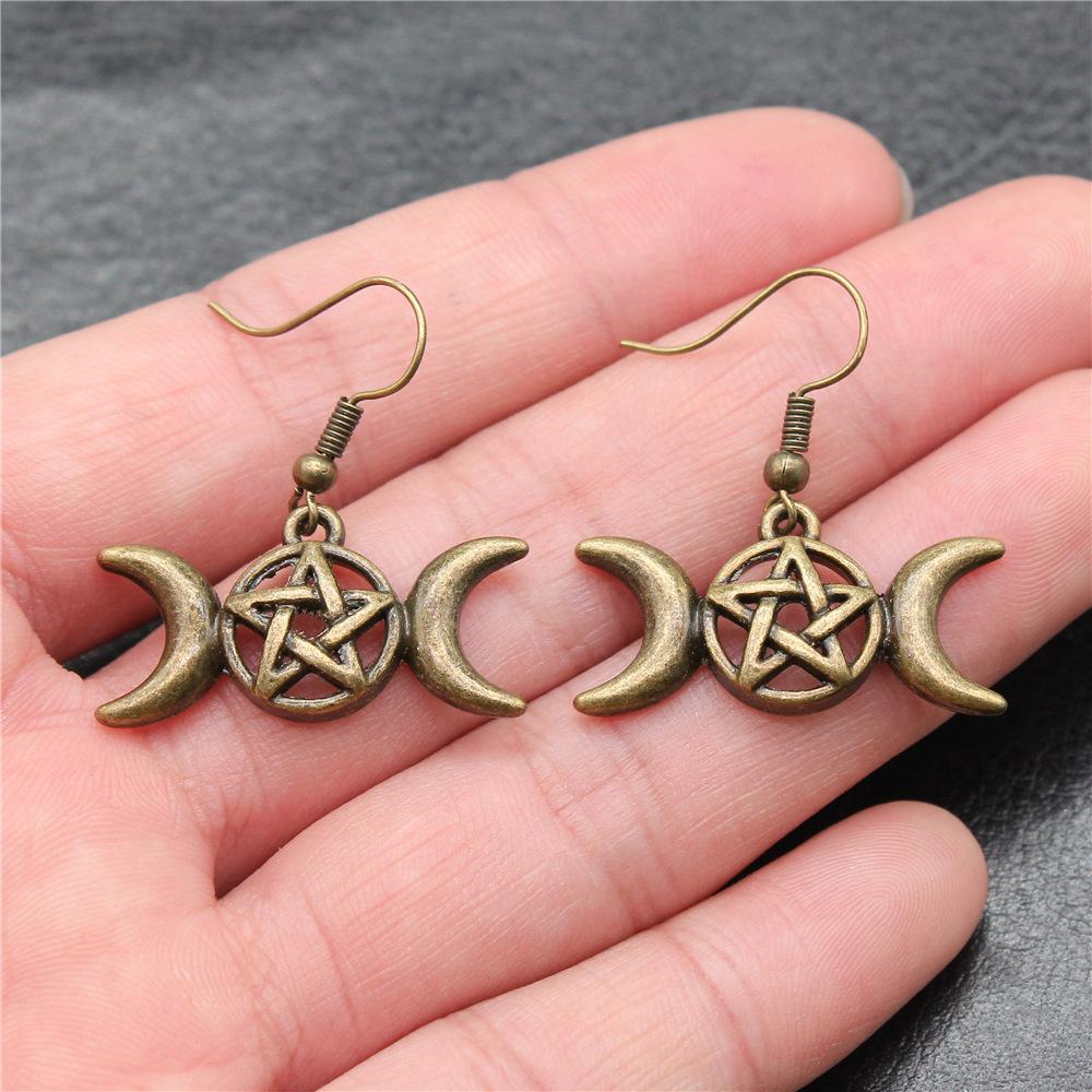 25 Styles Vintage Antique Bronze Plated Moon Sun Star Dangle Drop Earrings For Women Inspired Statement Wiccan Jewelry Gift