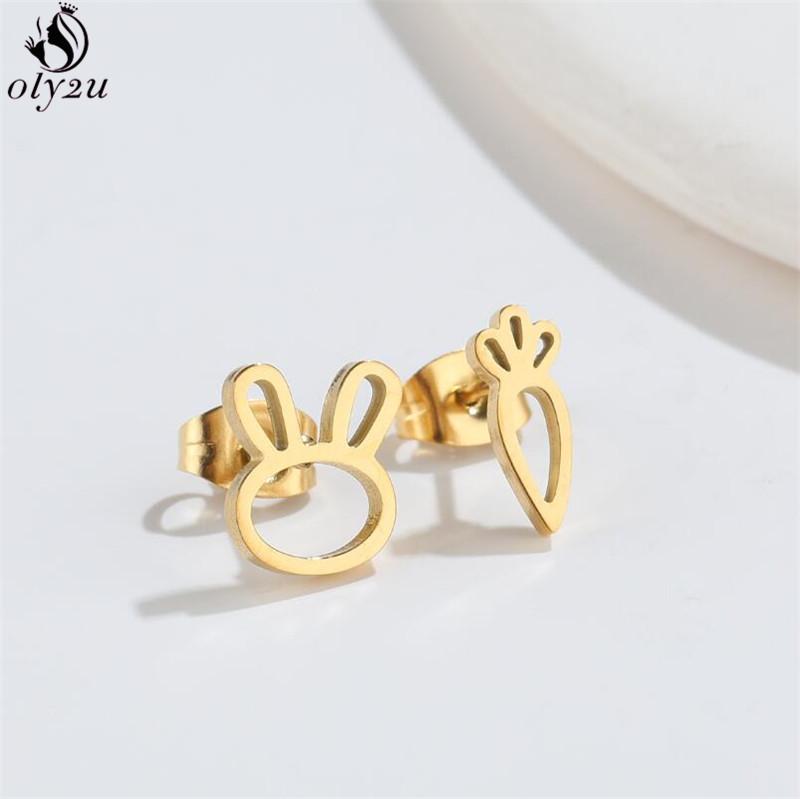 Asymmetry Stainless Steel Key Lock Earring for Women Rabbit Carrot Piercing Jewelry Girls Earrings Gifts Accessories