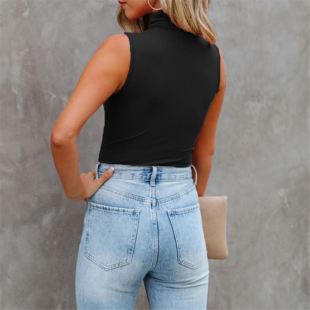 Women's Coloured High Neck Sleeveless Slim Fit Bottom Tank Top