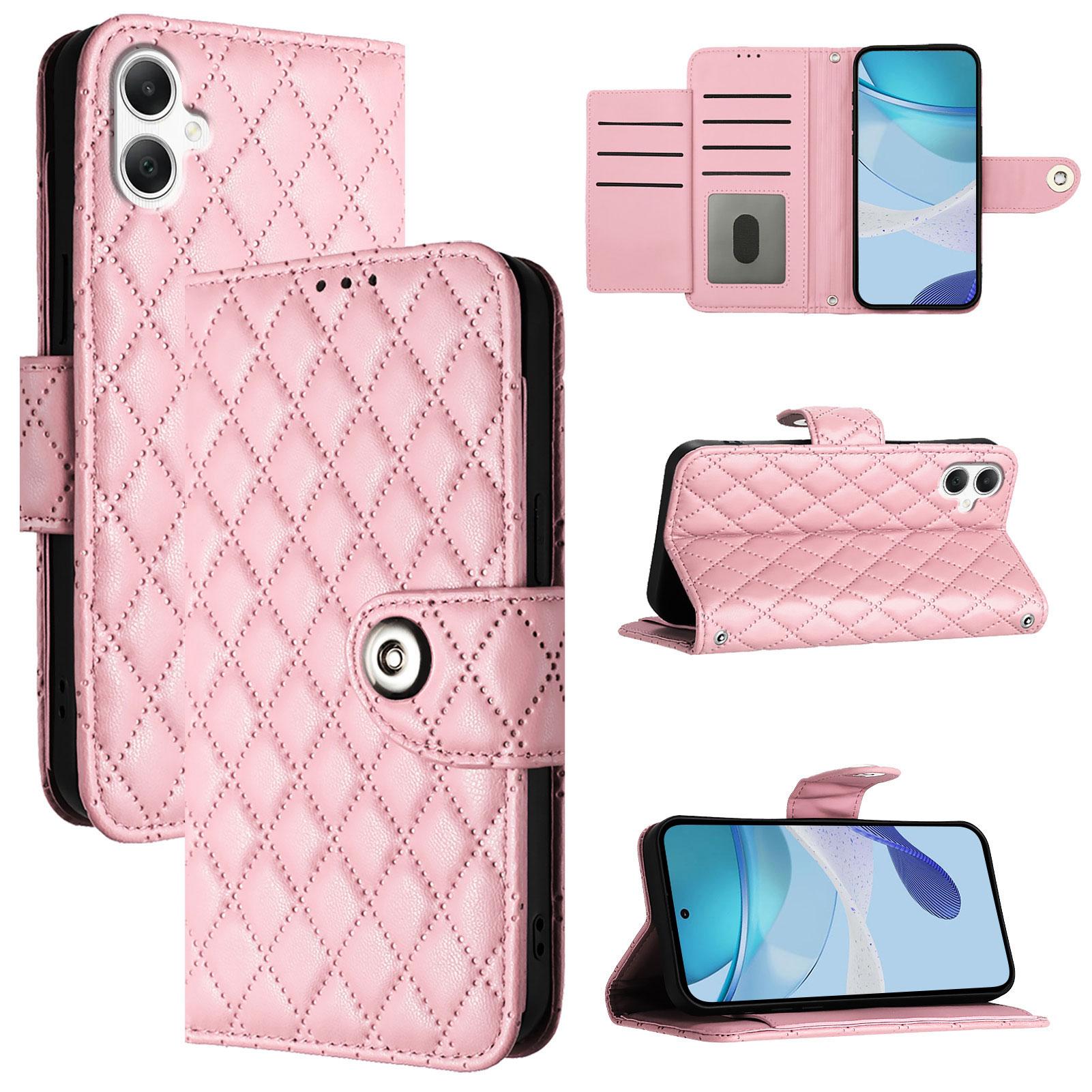 

For Samsung Galaxy A06 4G Leather Case Phone Stand Cover with 7 Card Slots and Hand Strap Pink