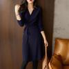 Autumn Winter V-neck Lace-up Slimming Knit Midi Dress - Retro & Versatile