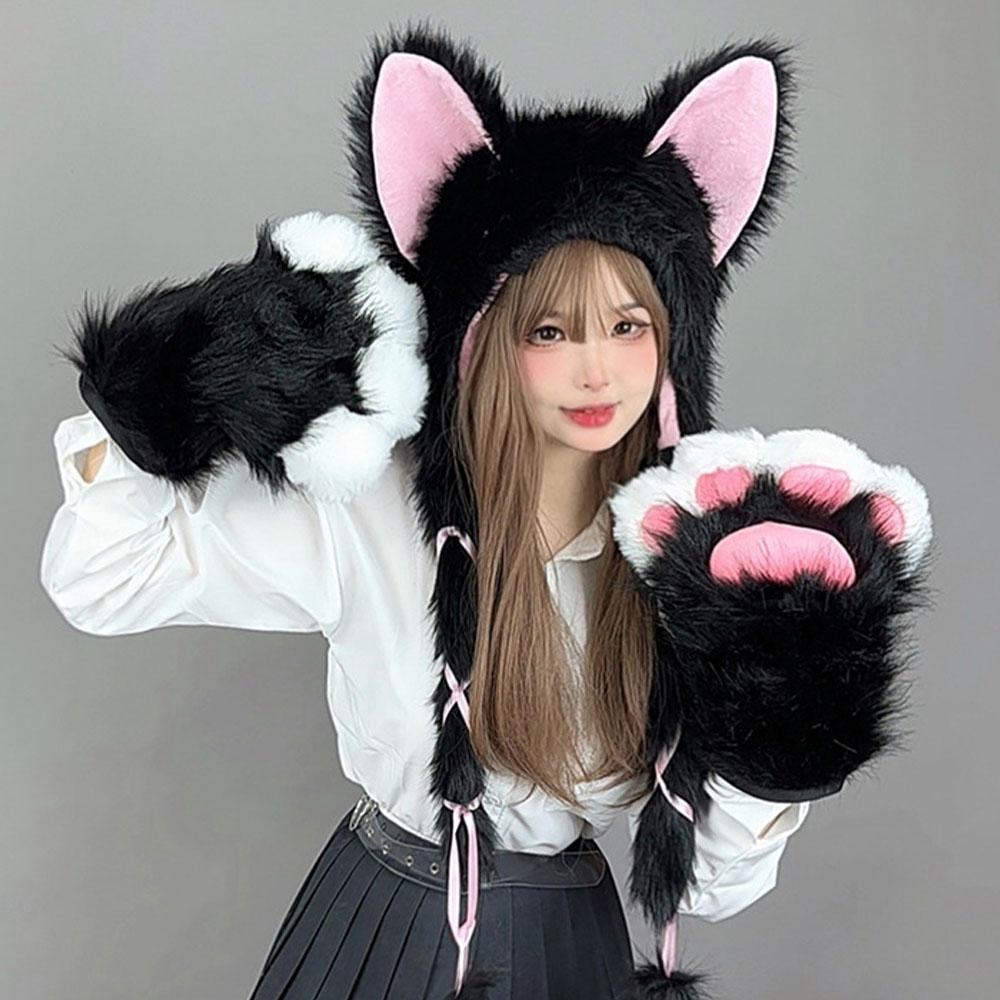 Japanese Sweet Winter Hat For Women Y2k Style Cat Ear Hat Lolita Earmuffs Cap Outdoor Warm Ear Protection Cap Costume Party Hat