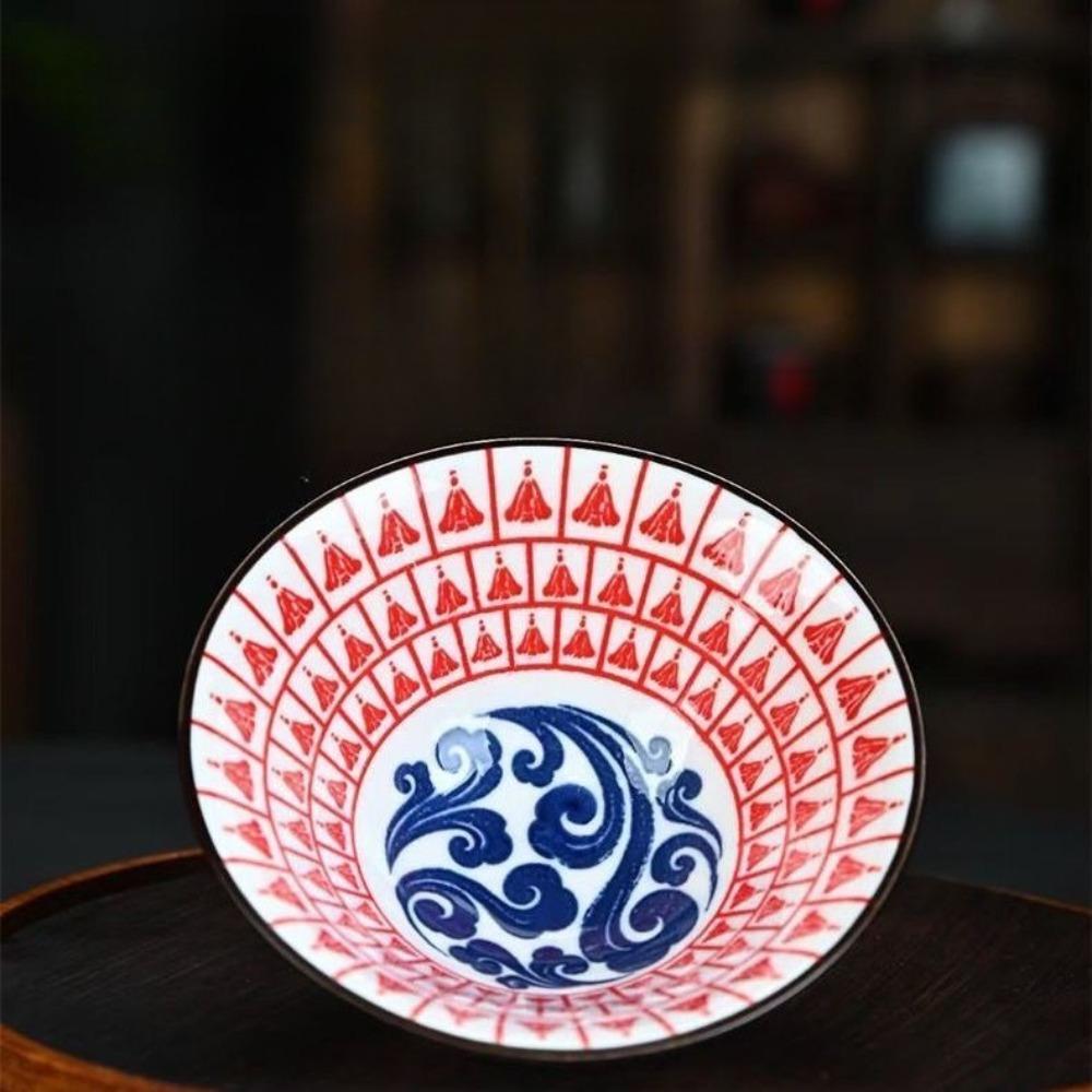 Modrobílý porcelánový čajový šálek - Kónický kalich Tisíce Buddhů, Dvojúčelová sada pro Gongfu čaj/Saké, Keramické mistrovské dílo z Jingdezhenu