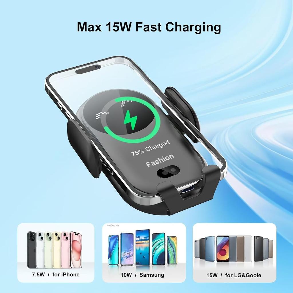 Wireless Car Charger, Phone Holder for Car Wireless Charger Fast Charger Smart Sensor Air Vent, Automatic Clamping Phone Holder