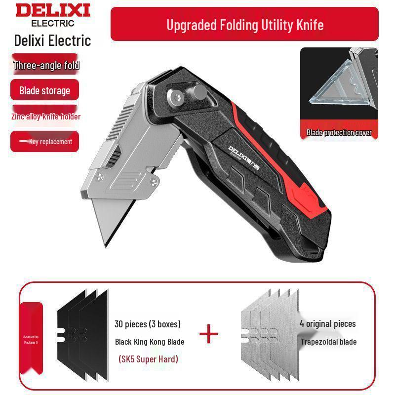 Heavy-Duty Industrial Folding Utility Knife with Thick All-Steel Retractable Blade for Electricians and Cable Work.