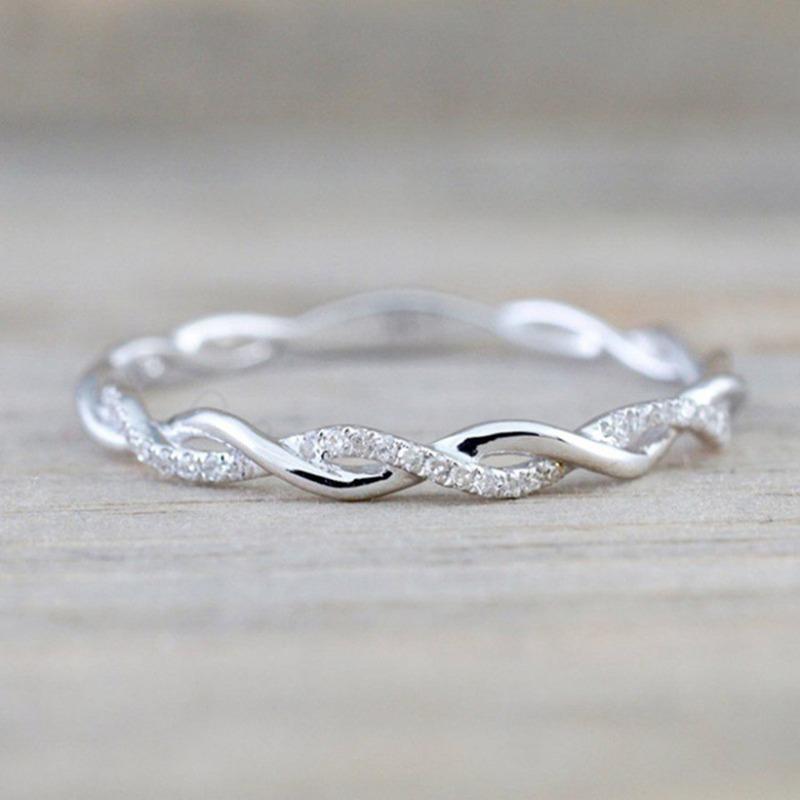 Zhenrong twisted rope ring 18k gold plated micro-paved zirconia ring
