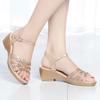 Sandals for women 2026 summer new flat bottomed soft soled middle-aged and elderly leather sandals with mesh shoes