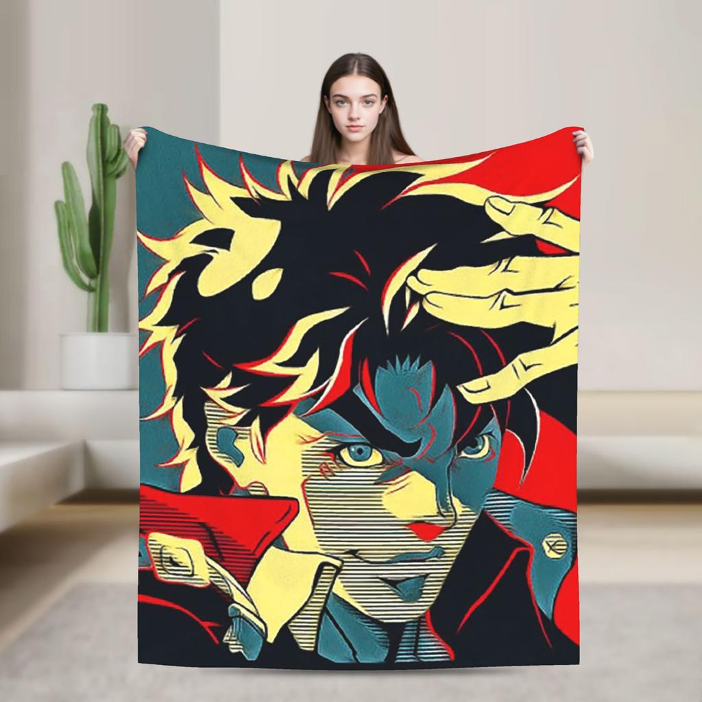 Stardust Crusaders Blankets Bizarre Adventure Flannel Throw Blanket Airplane Travel Printed Ultra-Soft Warm Bedspreads