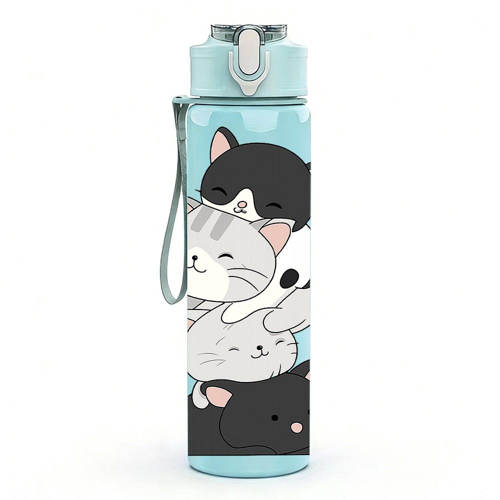 1PC Three Hugging Cats Art 750ml Color Plastic Sports Water Bottle Leakproof Flip Straw Lid Suitable for Sports Office Home Use