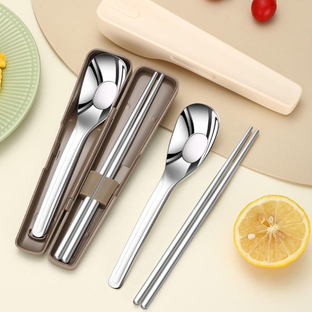 2Pcs/Set with Buckle Travel Cutlery Set 304 Stainless Steel Spoon Chopsticks Set Camping
