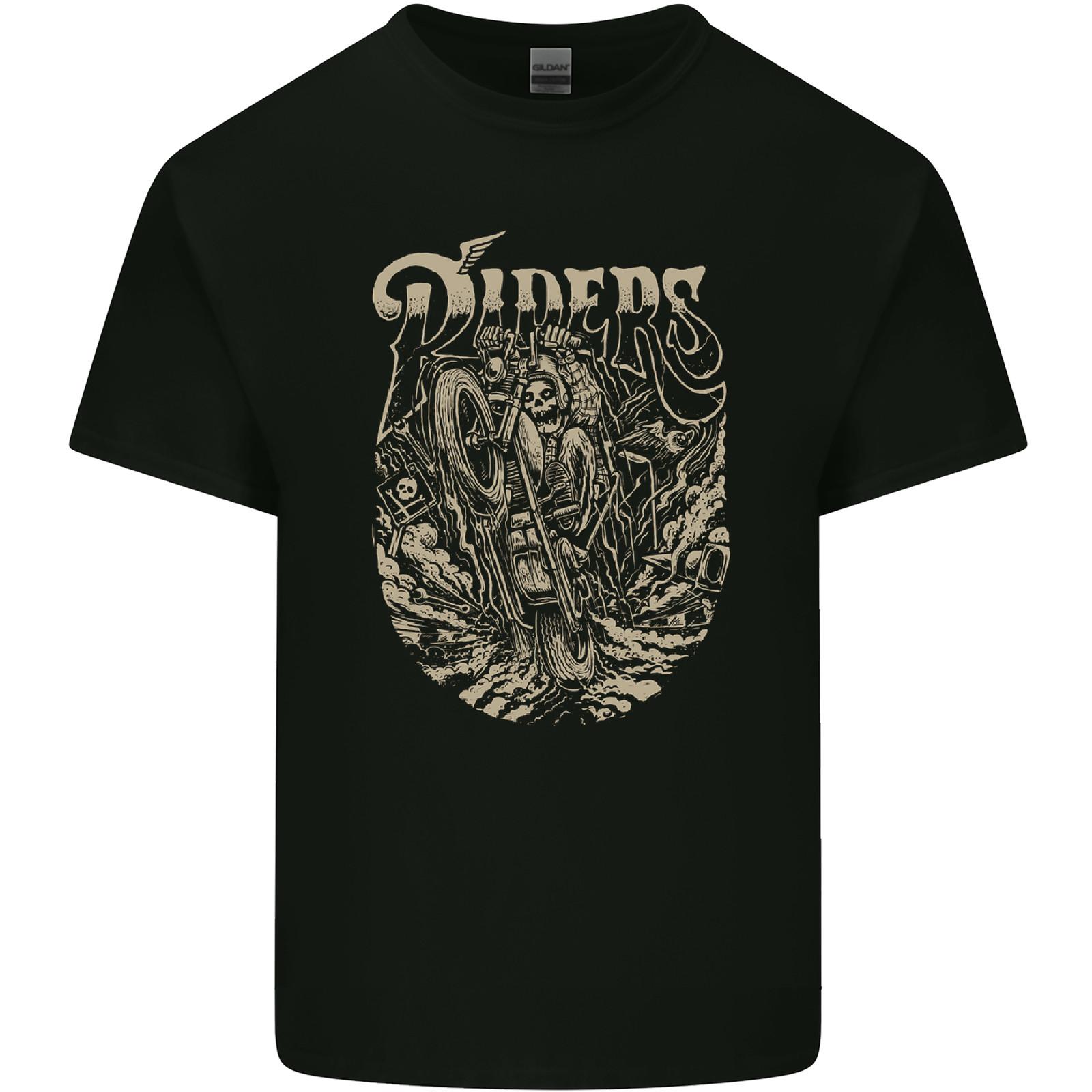Riders Skull Biker Motorbike Motorcycle Mens Light Cotton T-Shirt Mens Womens Tees Top S