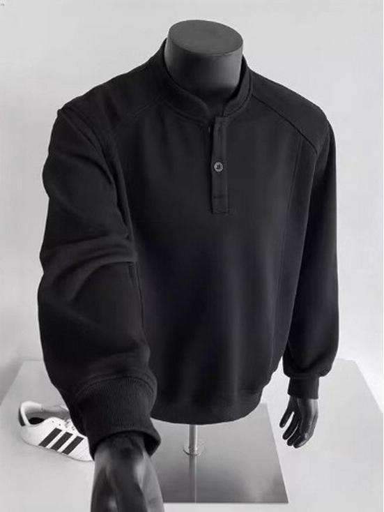 Unisex Henry Collar Semi-High Neck Fleece Sweatshirt - Heavyweight American Cleanfit, Perfect for Autumn/Winter