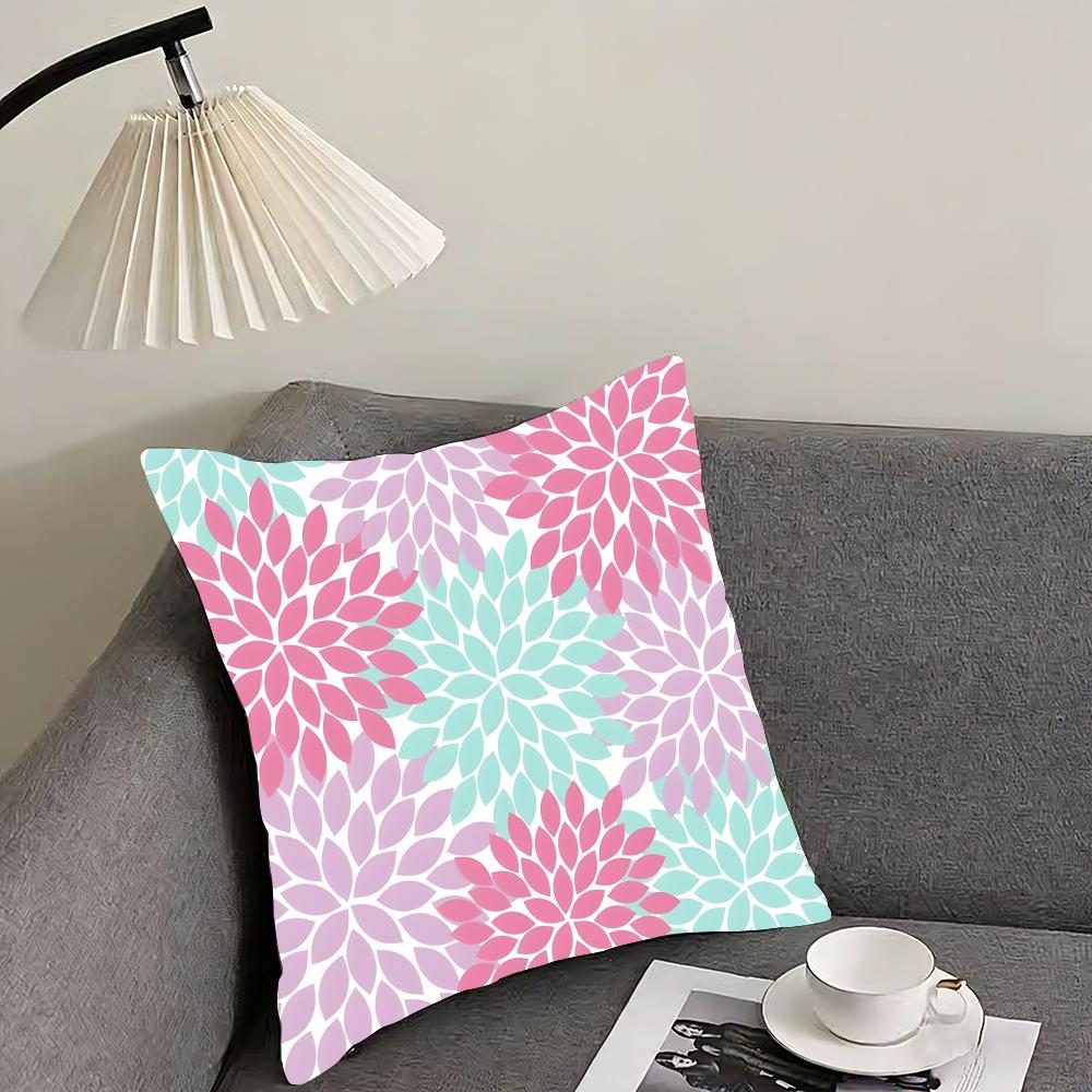 Dahlia Flower Pattern Cushion Cover Pillowcase Comfort Sofa Bed Silky Elegant Invisible Zipper Decorative Cushion Cover