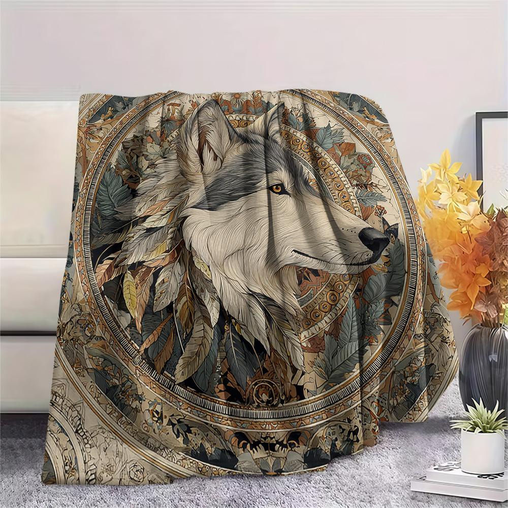 

Tribal Wolf Print Flannel Blanket, High quality Comfortable for All Seasons, Home Decor, Warmth and Comfort, Perfect for Christmas Gifts 80cm x 120cm