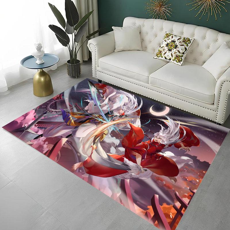 I-Inuyashas Cartoon HD Large Area Printed Carpet Non-slip Multi Function Carpet Living Room Rugs Home Kitchen Hallway Decor