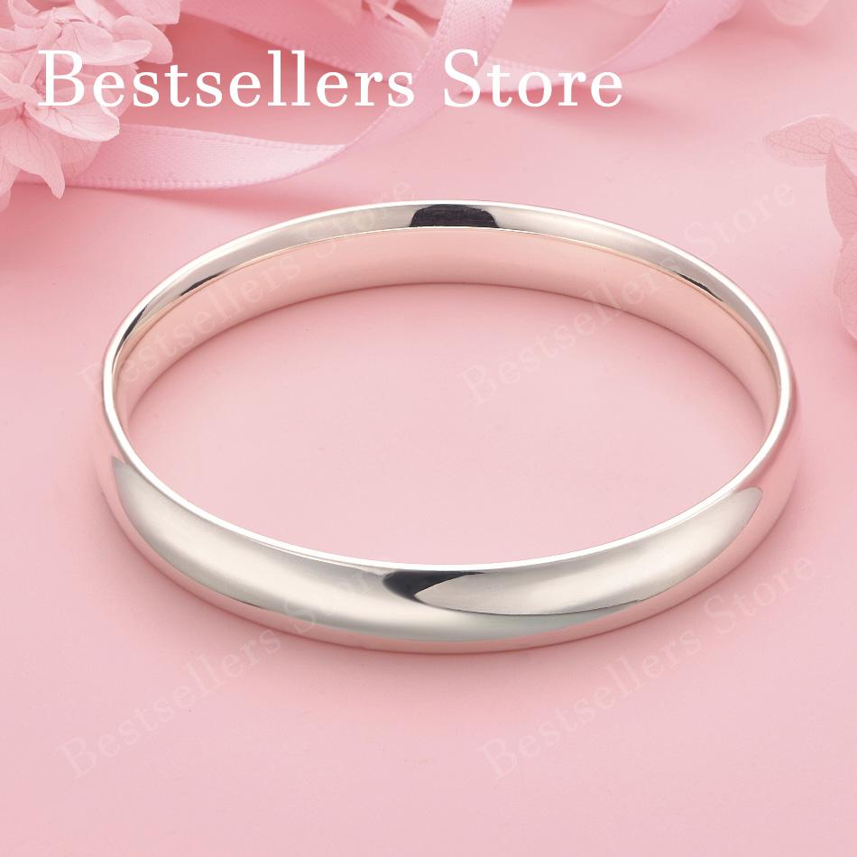 Luxurious 925 Sterling Silver 10MM Simple Shiny Bracelet for Women Party Wedding Jewelry Accessories
