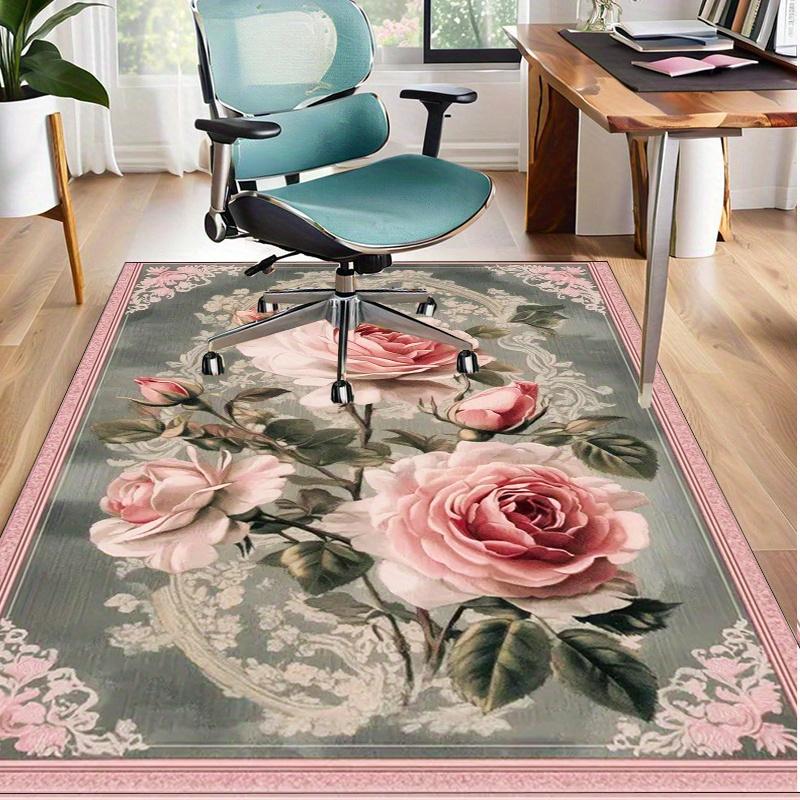 Pink RoseFloral RugElegant Flower Pattern Carpet for Bedroom Romantic and Chic Home Decor Anti slip carpet can be machine washed