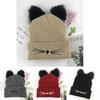 Gemütliche Katzenohren Damenmütze Gestrickt Acryl Warm Winter Beanie Mützen Für Modischen Komfort
