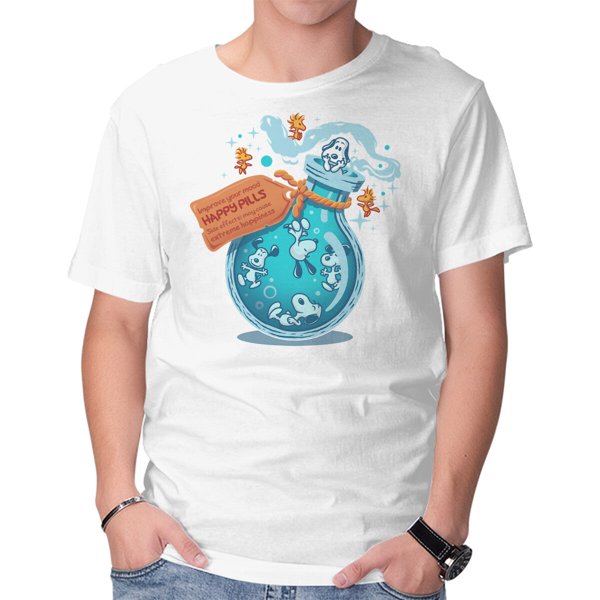 Unisex Crew Neck T-Shirt Happy Pills Graphic Short Sleeve Casual Tee M