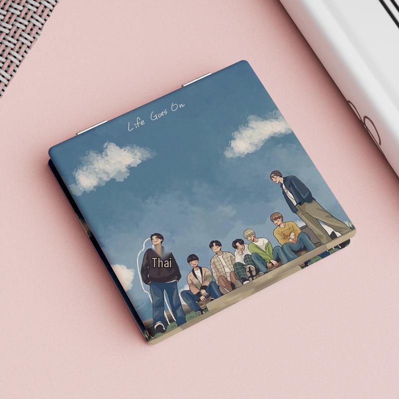 BTS Bulletproof Youth Foldable Double-sided Makeup Mirror: Portable & Stylish