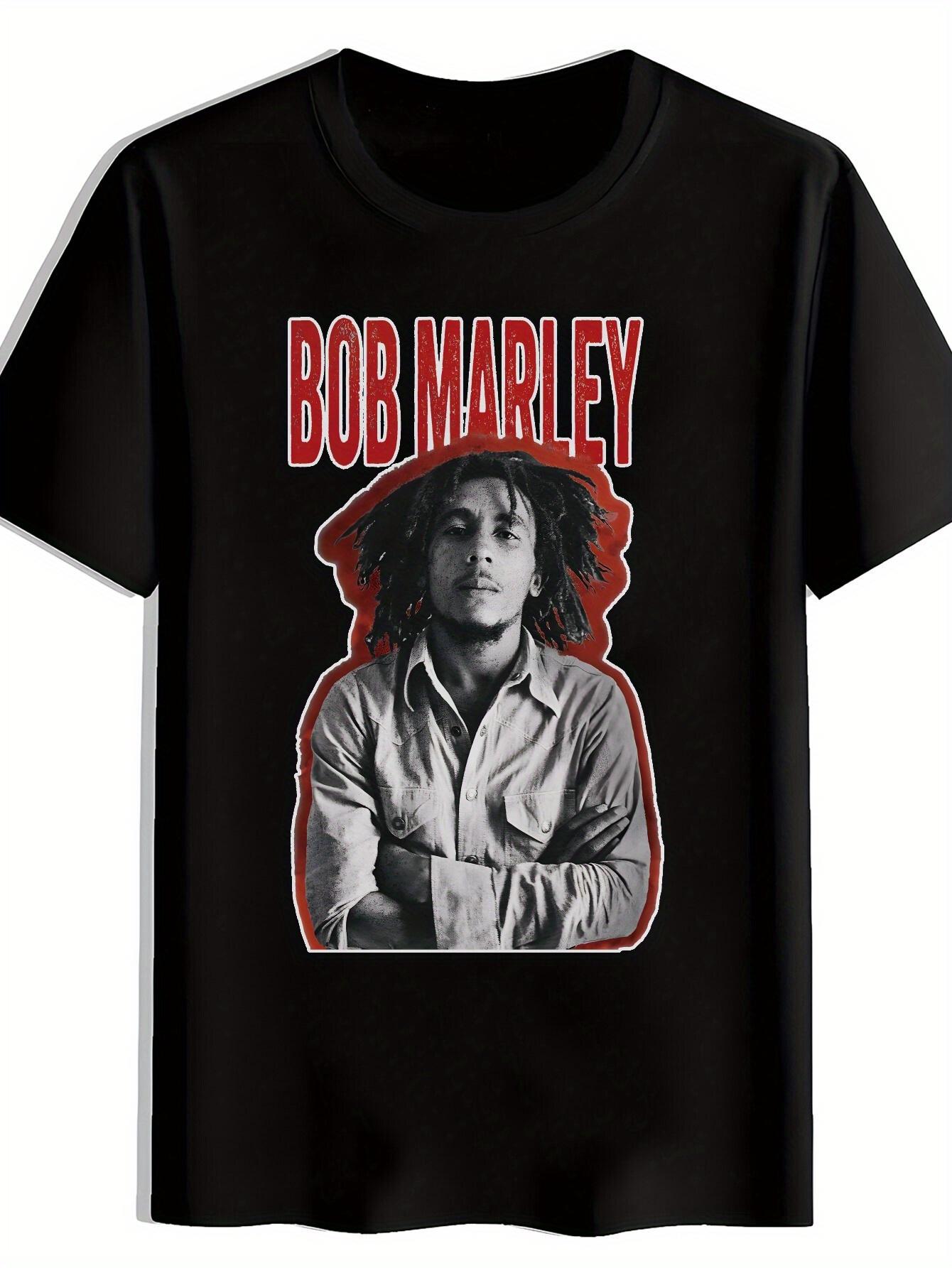 Bob Marley Graphic T-shirt - Black Casual Crew Neck Tee with Rastafarian Colors M