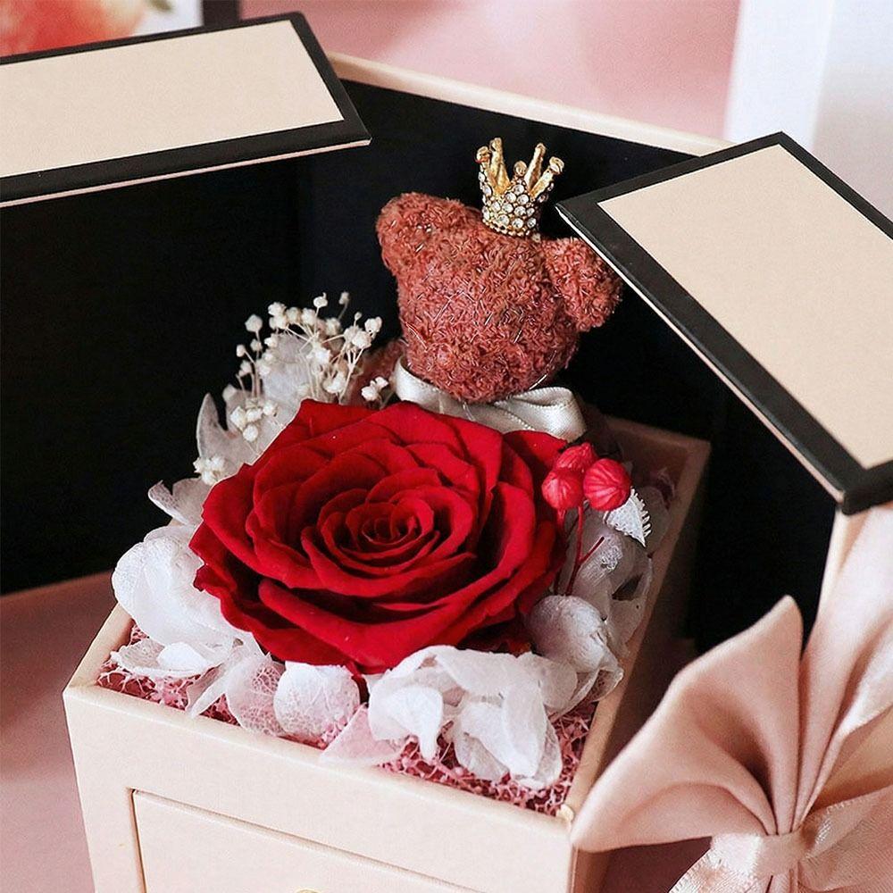 Rosen-Design Ewige Blume Schmuckschatulle Doppeltür Valentinstags-Geschenkbox Geschenkverpackung