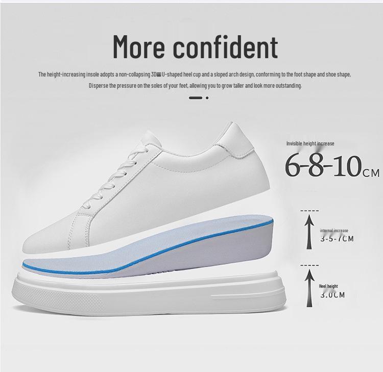 7716 Herren Retro Weiße Plateau Leder Schuhe - Höhensteigernd, Dicke Sohle, Lässige Low-Top Frühjahrs Sneaker