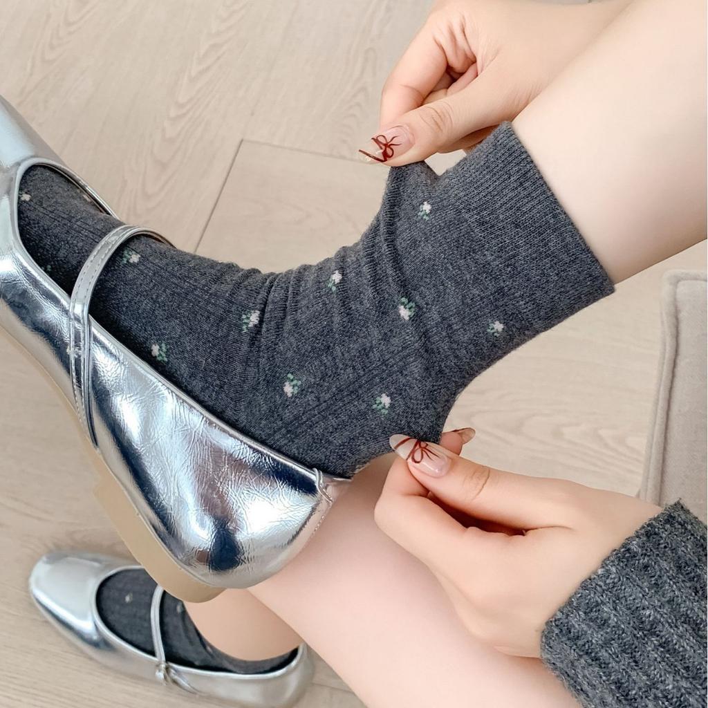 Socks Combed Cotton Medium Tube Socks Stacking Socks Trendy Socks Floral Stockings