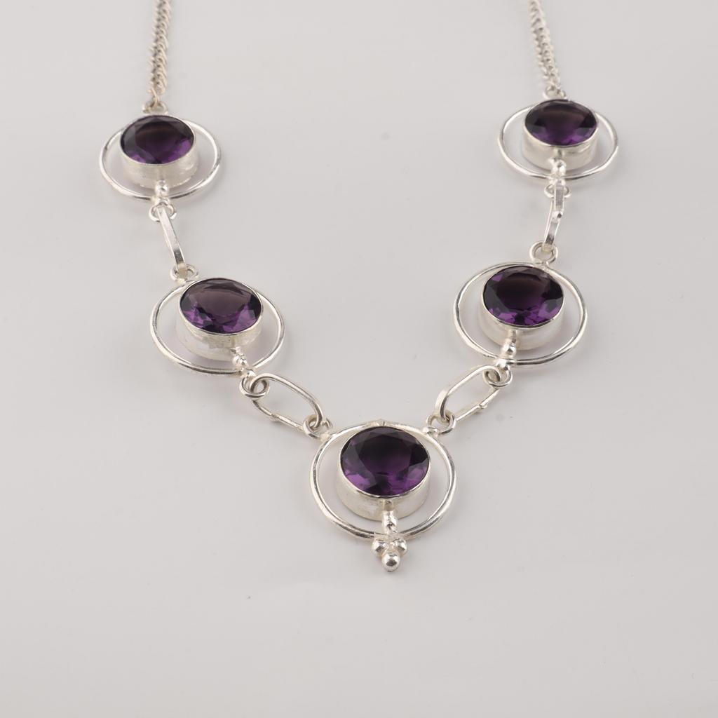 Amethyst Gemstone Silver Necklace, 925 Sterling Silver Amethyst Necklace, Partywear Women Necklace, February Birthstone Gift RN-2-9