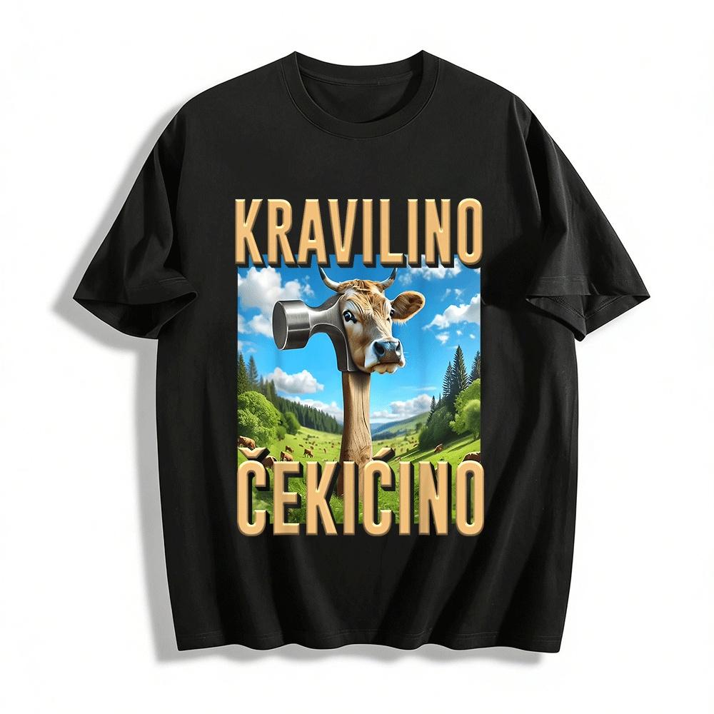 

Funny Cow Head Hammer Graphic Casual T-Shirt Pure cotton T-shirt XXS